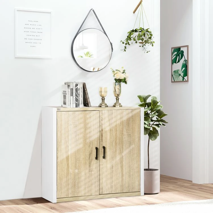 Offres 🔔 HOMCOM Buffet Meuble De Rangement Avec Placard 2 Portes Et 1 étagère Réglable MDF - Blanc Et Aspect Bois - Dim. 80I X 40P X 77H Cm 🌟 4 Offres 🔔 HOMCOM Buffet Meuble De Rangement Avec Placard 2 Portes Et 1 étagère Réglable MDF - Blanc Et Aspect Bois - Dim. 80I X 40P X 77H Cm 🌟 – Image 2