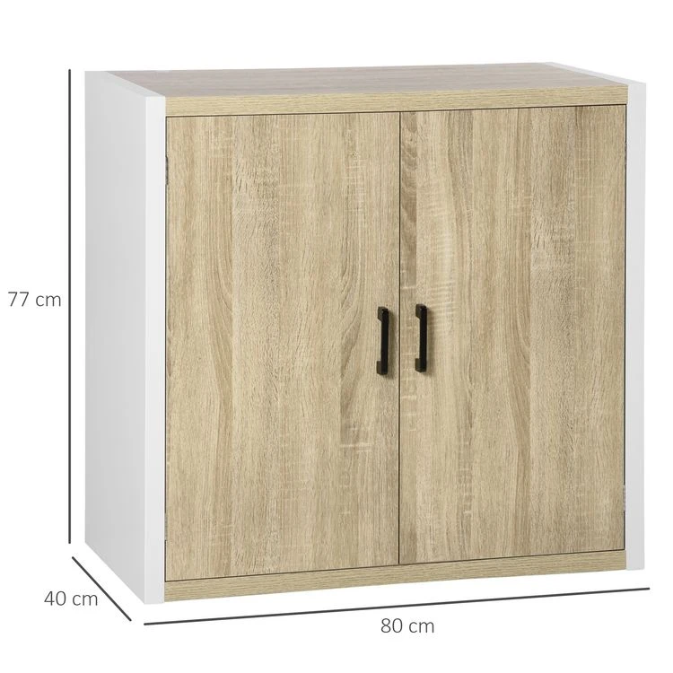 Offres 🔔 HOMCOM Buffet Meuble De Rangement Avec Placard 2 Portes Et 1 étagère Réglable MDF - Blanc Et Aspect Bois - Dim. 80I X 40P X 77H Cm 🌟 5 Offres 🔔 HOMCOM Buffet Meuble De Rangement Avec Placard 2 Portes Et 1 étagère Réglable MDF - Blanc Et Aspect Bois - Dim. 80I X 40P X 77H Cm 🌟 – Image 3