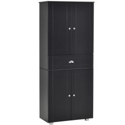 Vente flash ???? HOMCOM HOMCOM Armoire De Cuisine Contemporaine Multi-rangements 4 Portes + Grand Tiroir Dim. 76,2L X 40P X 184H Cm MDF Noir ????