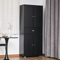 Vente flash 🔔 HOMCOM HOMCOM Armoire De Cuisine Contemporaine Multi-rangements 4 Portes + Grand Tiroir Dim. 76,2L X 40P X 184H Cm MDF Noir 🥰 -VIDAXL Shop unnamed file 448