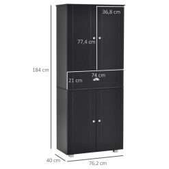 Vente flash ???? HOMCOM HOMCOM Armoire De Cuisine Contemporaine Multi-rangements 4 Portes + Grand Tiroir Dim. 76,2L X 40P X 184H Cm MDF Noir ???? -VIDAXL Shop unnamed file 449
