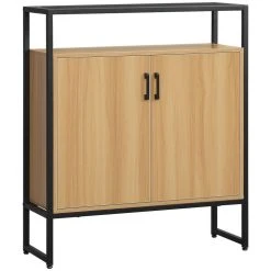 Top 10 🥰 HOMCOM Buffet Meuble De Rangement 2 Portes Avec 2 étagères Plateau Verre Trempé Fumé Châssis Métal Noir MDF Aspect Bois Clair 👍