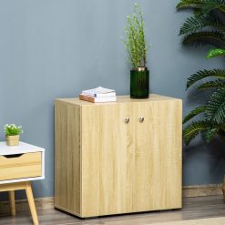 Vente flash ???? HOMCOM HOMCOM Buffet Meuble De Rangement Placard 2 Portes Avec étagère Poignées Boutons Métal Chromé Panneaux Particules Aspect Chêne Clair ???? -VIDAXL Shop unnamed file 460