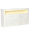 Promo ???? HOMCOM HOMCOM Buffet LED - Meuble De Rangement LED - 3 Placards Avec étagère Et Grande Niche - Panneaux Particules MDF Blanc Laqué ????