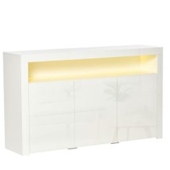 Promo ???? HOMCOM HOMCOM Buffet LED - Meuble De Rangement LED - 3 Placards Avec étagère Et Grande Niche - Panneaux Particules MDF Blanc Laqué ????