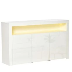 Promo 🛒 HOMCOM HOMCOM Buffet LED - Meuble De Rangement LED - 3 Placards Avec étagère Et Grande Niche - Panneaux Particules MDF Blanc Laqué 💯