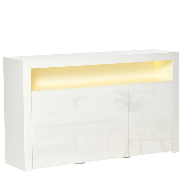 Promo 🛒 HOMCOM HOMCOM Buffet LED - Meuble De Rangement LED - 3 Placards Avec étagère Et Grande Niche - Panneaux Particules MDF Blanc Laqué 💯 3 Promo 🛒 HOMCOM HOMCOM Buffet LED - Meuble De Rangement LED - 3 Placards Avec étagère Et Grande Niche - Panneaux Particules MDF Blanc Laqué 💯