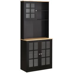 Meilleur prix ❤️ HOMCOM Armoire De Cuisine Multi-rangements 3 Portes Vitrine Verre Avec étagère 2 Niches Grand Plateau MDF ????