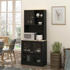 Meilleur prix ❤️ HOMCOM Armoire De Cuisine Multi-rangements 3 Portes Vitrine Verre Avec étagère 2 Niches Grand Plateau MDF 🧨 -VIDAXL Shop unnamed file 516