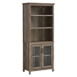 De gros ???? HOMCOM HOMCOM Bibliothèque Armoire Rustique Chic Multi-rangements 2 étagères Plateau Vitrine Verre Avec étagère Imitation Bois Veinage Marron Dim. 76 X 40 X 180 Cm ✨