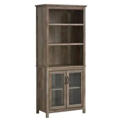 De gros 🛒 HOMCOM HOMCOM Bibliothèque Armoire Rustique Chic Multi-rangements 2 étagères Plateau Vitrine Verre Avec étagère Imitation Bois Veinage Marron Dim. 76 X 40 X 180 Cm ✨
