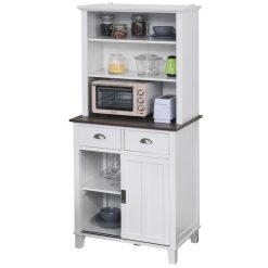 Meilleur prix ⌛ HOMCOM HOMCOM Armoire De Cuisine Multi-rangements 2 Portes Coulissantes 2 Tiroirs 2 étagères + Plateau Blanc Noir ❤️