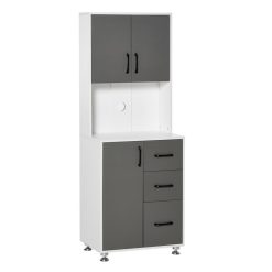 Nouveau ✨ HOMCOM HOMCOM Armoire De Cuisine Multi-rangements 2 + 1 Porte 3 Tiroirs + Grand Plateau Dim. 60L X 40l X 150H Cm Bicolore Gris Blanc ????