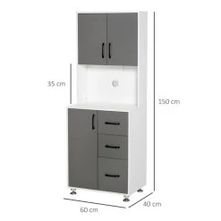 Nouveau ✨ HOMCOM HOMCOM Armoire De Cuisine Multi-rangements 2 + 1 Porte 3 Tiroirs + Grand Plateau Dim. 60L X 40l X 150H Cm Bicolore Gris Blanc 😉 -VIDAXL Shop unnamed file 532