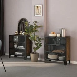 Grosses soldes 🎁 VIDAXL Armoires De Rangement 2 Pcs Marron 72x36x82 Cm Metal Et MDF 🤩