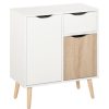 Tout neuf ⭐ HOMCOM Buffet Design Scandinave 2 Placards Tiroir Coulissant Pieds Bois Massif Pin Panneaux Particules Blanc Chêne Clair ????