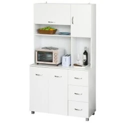 Top 10 😉 HOMCOM HOMCOM Armoire De Cuisine Multi-rangements 4 Portes 3 Tiroirs étagère + Grand Plateau 100L X 39l X 183H Cm MDF Blanc 🌟