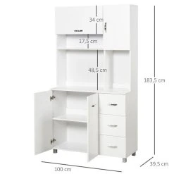 Top 10 😉 HOMCOM HOMCOM Armoire De Cuisine Multi-rangements 4 Portes 3 Tiroirs étagère + Grand Plateau 100L X 39l X 183H Cm MDF Blanc 🌟 -VIDAXL Shop unnamed file 547