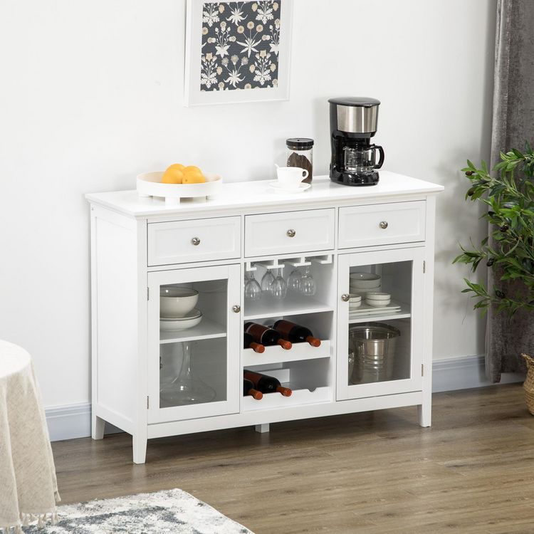 HOMCOM Buffet 2 portes étagères réglables 3 tiroirs casier 6 bouteilles support verres panneaux particules MDF blanc verre Budget ⌛ HOMCOM Buffet 2 Portes étagères Réglables 3 Tiroirs Casier 6 Bouteilles Support Verres Panneaux Particules MDF Blanc Verre ???? -VIDAXL Shop unnamed file 563