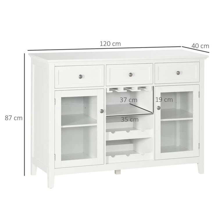 Budget ⌛ HOMCOM Buffet 2 Portes étagères Réglables 3 Tiroirs Casier 6 Bouteilles Support Verres Panneaux Particules MDF Blanc Verre 🔥 5 Budget ⌛ HOMCOM Buffet 2 Portes étagères Réglables 3 Tiroirs Casier 6 Bouteilles Support Verres Panneaux Particules MDF Blanc Verre 🔥 – Image 3