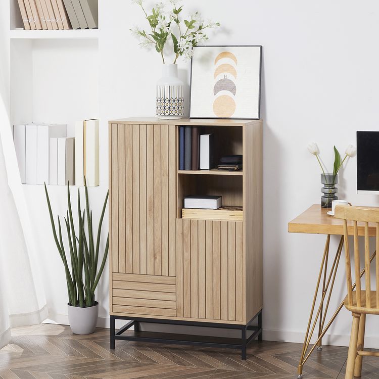 HOMCOM Buffet haut design Urban Craft - 2 portes avec étagère, 2 niches, tiroir - piètement acier noir - MDF aspect bois clair Meilleur prix ???? HOMCOM Buffet Haut Design Urban Craft - 2 Portes Avec étagère, 2 Niches, Tiroir - Piètement Acier Noir - MDF Aspect Bois Clair ???? -VIDAXL Shop unnamed file 572