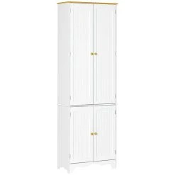 Grosses soldes ❤️ HOMCOM Armoire De Cuisine Contemporaine Multi-rangement 4 Portes 6 étagères Dim. 61L X 30,5l X 183H Cm Bois Pin MDF Blanc 🧨