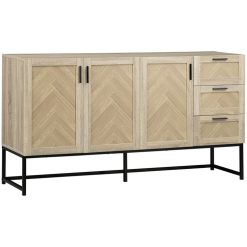 Acheter ???? HOMCOM Buffet Meuble De Rangement Motif Chevron 3 Placards Et 3 Tiroirs - Piètement Métal - Structure MDF - I156 Cm ????
