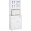 Bon marché ???? HOMCOM HOMCOM Armoire De Cuisine 2 Placards 2 Portes Persiennes Et Acryliques 2 Tiroirs Grande Niche Bois Caoutchouc MDF Blanc ????