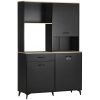Acheter ???? HOMCOM Buffet Haut Design Industriel Multi-rangement - 3 Portes Avec étagère, Tiroir, Niche, Grand Plateau - Piètement Métal Noir Aspect Chêne Clair ✨