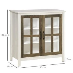 Tout neuf 😀 HOMCOM Buffet Armoire De Rangement - 2 Portes Vitrine Verre, 2 étagères Réglables - Verre Trempé Panneaux Particules Aspect Bois Blanc Effet Céruse 🌟 -VIDAXL Shop unnamed file 621