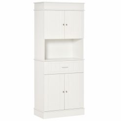 Meilleure affaire ???? HOMCOM HOMCOM Armoire De Cuisine Contemporaine Multi-rangement 4 Portes Tiroir Coulissant Et Grand Plateau Dim. 74L X 39l X 183H Cm Panneaux Particules MDF Blanc ????