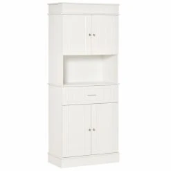 Meilleure affaire 🤩 HOMCOM HOMCOM Armoire De Cuisine Contemporaine Multi-rangement 4 Portes Tiroir Coulissant Et Grand Plateau Dim. 74L X 39l X 183H Cm Panneaux Particules MDF Blanc 🛒