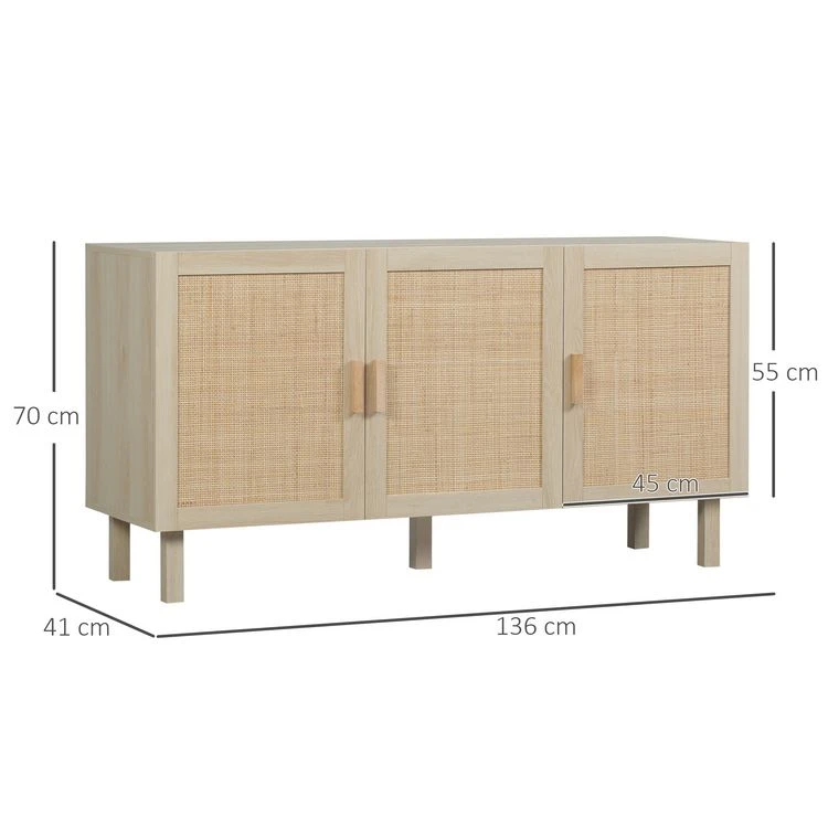 Promo 🌟 HOMCOM Buffet 3 Portes Style Bohème Chic Cannage En Rotin Panneaux Aspect Bois Clair ⭐ 5 Promo 🌟 HOMCOM Buffet 3 Portes Style Bohème Chic Cannage En Rotin Panneaux Aspect Bois Clair ⭐ – Image 3