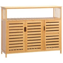 De gros ???? HOMCOM Buffet Meuble De Rangement Bois Bambou à Lattes Style Naturel - 3 Portes, 4 étagères ✔️