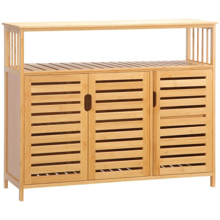 De gros 🥰 HOMCOM Buffet Meuble De Rangement Bois Bambou à Lattes Style Naturel - 3 Portes, 4 étagères ✔️ 3 De gros 🥰 HOMCOM Buffet Meuble De Rangement Bois Bambou à Lattes Style Naturel - 3 Portes, 4 étagères ✔️