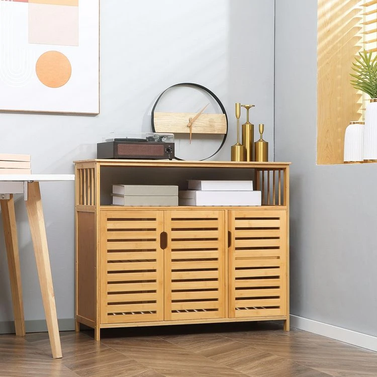 De gros 🥰 HOMCOM Buffet Meuble De Rangement Bois Bambou à Lattes Style Naturel - 3 Portes, 4 étagères ✔️ 4 De gros 🥰 HOMCOM Buffet Meuble De Rangement Bois Bambou à Lattes Style Naturel - 3 Portes, 4 étagères ✔️ – Image 2
