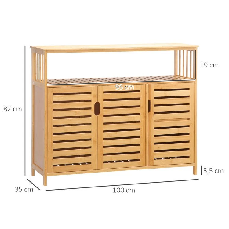 De gros 🥰 HOMCOM Buffet Meuble De Rangement Bois Bambou à Lattes Style Naturel - 3 Portes, 4 étagères ✔️ 5 De gros 🥰 HOMCOM Buffet Meuble De Rangement Bois Bambou à Lattes Style Naturel - 3 Portes, 4 étagères ✔️ – Image 3