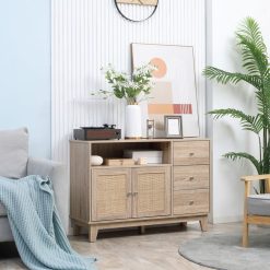 Bon marché ???? HOMCOM Buffet 2 Portes 3 Tiroirs Coulissants Niche Style Bohème Chic Cannage En Rotin Panneaux Aspect Chêne Clair ⭐ -VIDAXL Shop unnamed file 687