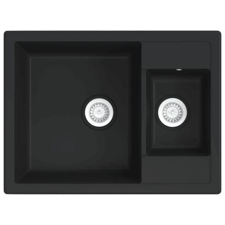 Acheter ???? VIDAXL Evier De Cuisine Et Deux Lavabos Trou De Trop-plein Noir Granit ???? 4 Acheter ???? VIDAXL Evier De Cuisine Et Deux Lavabos Trou De Trop-plein Noir Granit ???? – Image 2
