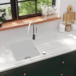 Tout neuf 🥰 VIDAXL Evier De Cuisine Reversible A 1 Bac En Granite Creme Avec Egouttoir 🔔