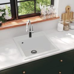 Meilleure affaire ???? VIDAXL Evier De Cuisine Granit Seul Lavabo Blanc ????