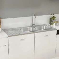 Tout neuf 🎁 VIDAXL Evier De Cuisine A Double Lavabo Argente 1200x500x155 Mm Inox ✨ -VIDAXL Shop unnamed file 794
