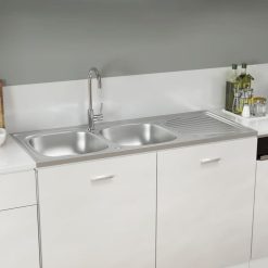 De gros ???? VIDAXL Evier De Cuisine A Double Lavabo Argente 1200x600x155 Mm Inox ????
