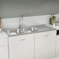 De gros 🔔 VIDAXL Evier De Cuisine A Double Lavabo Argente 1200x600x155 Mm Inox 🎁