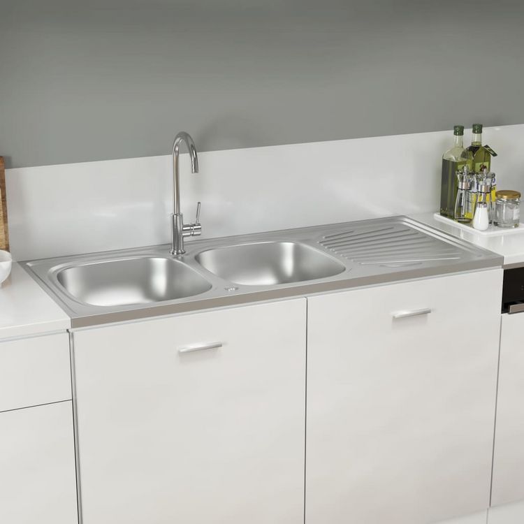 De gros ???? VIDAXL Evier De Cuisine A Double Lavabo Argente 1200x600x155 Mm Inox ???? 3 De gros ???? VIDAXL Evier De Cuisine A Double Lavabo Argente 1200x600x155 Mm Inox ????