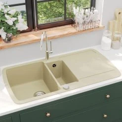 Meilleure affaire ❤️ VIDAXL Evier De Cuisine Granit Double Lavabo Beige 👍