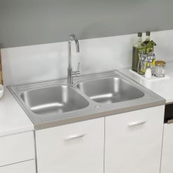 Meilleur prix ???? VIDAXL Evier De Cuisine A Double Lavabo Argente 800x600x155 Mm Inox ????