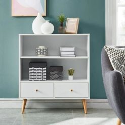 Sortie ❤️ Bibliothèque 2 Tiroirs Pieds Bois Massif L80cm MALMO ????